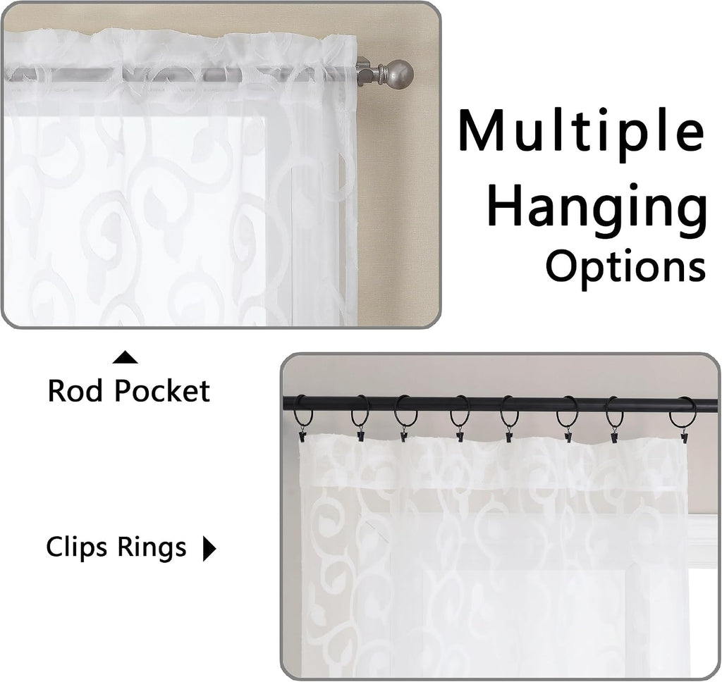 Sheer white curtains 84 inches long for bedroom living room 2 panels set, white curtains jacquard clip light filtering semi sheer curtain rod pocket window drapes, 2 pcs each 40 W 84 L - view 4