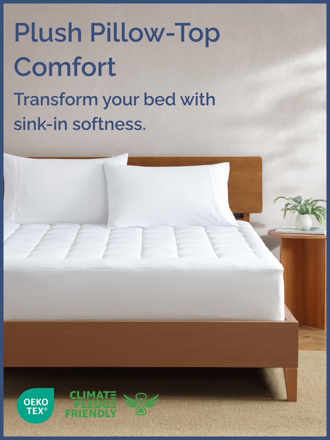 Extra Thick Quilted Fitted Mattress Pad Protector Queen Size - White | Elastic Fitted Mattress Topper & Cover, Breathable, Soft, Thick Plush Pillow-Top with 8-16 Inch Deep Pockets, Washable, Comfy - view 2