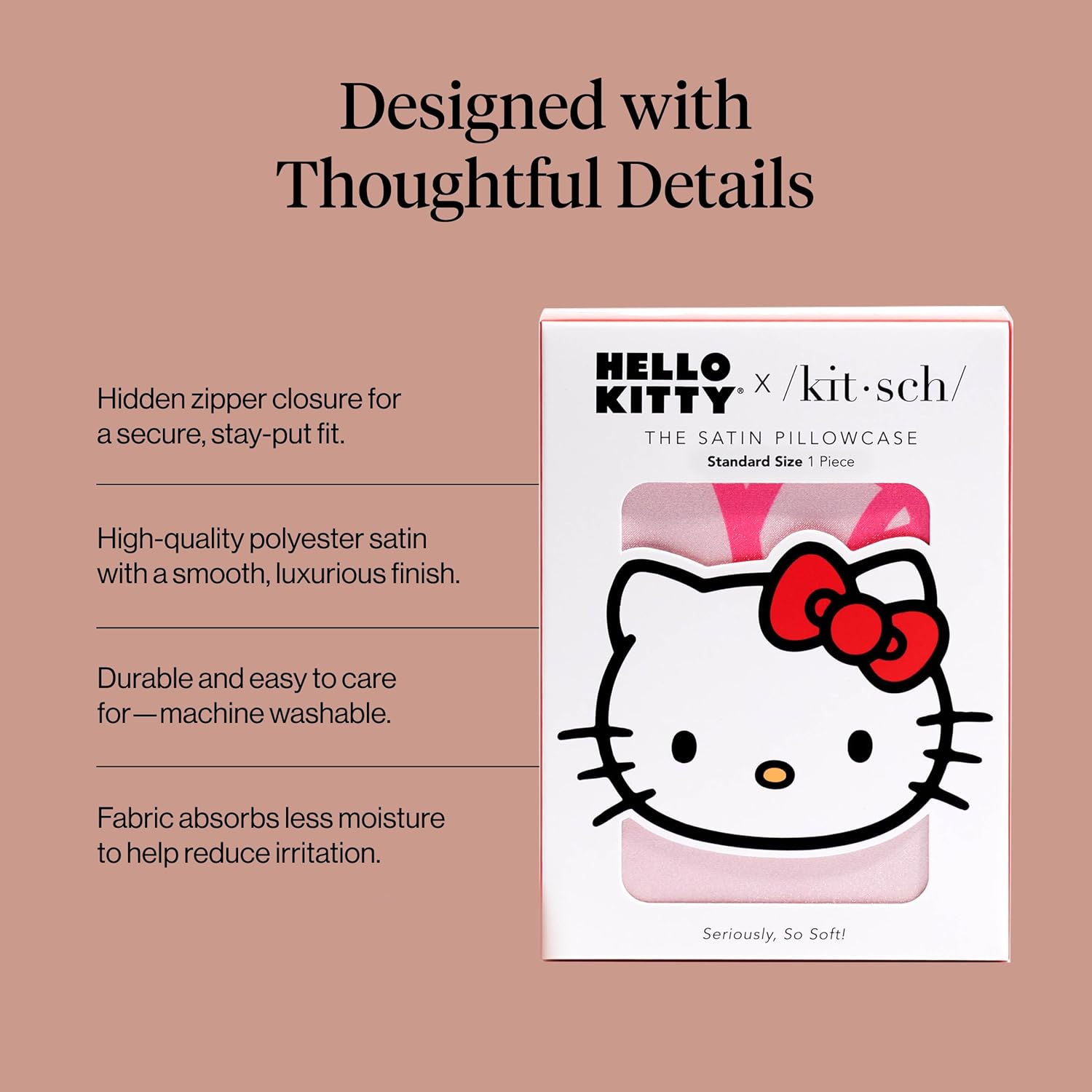 X Hello Kitty Satin Pillowcase - Size 19x36, Pink Kitty Faces | Softer Than Silk Pillow Cases, Smooth Cooling Satin Pillow Case Perfect for Toddlers, Wrinkle-Free, and Machine Washable - view 3