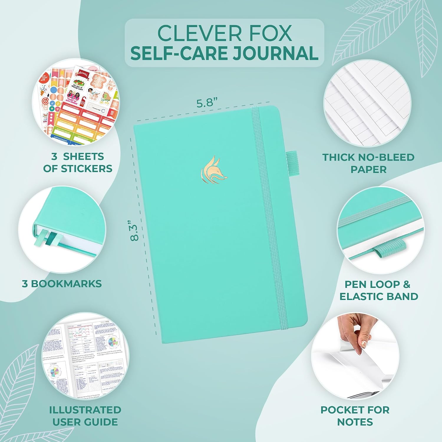 Self-care journal for women, daily planner 5.8x8.3 turquoise | 3-month mental health journal, habit tracker, wellness journaling supplies for women & teen girls, gratitude & mood log - view 5