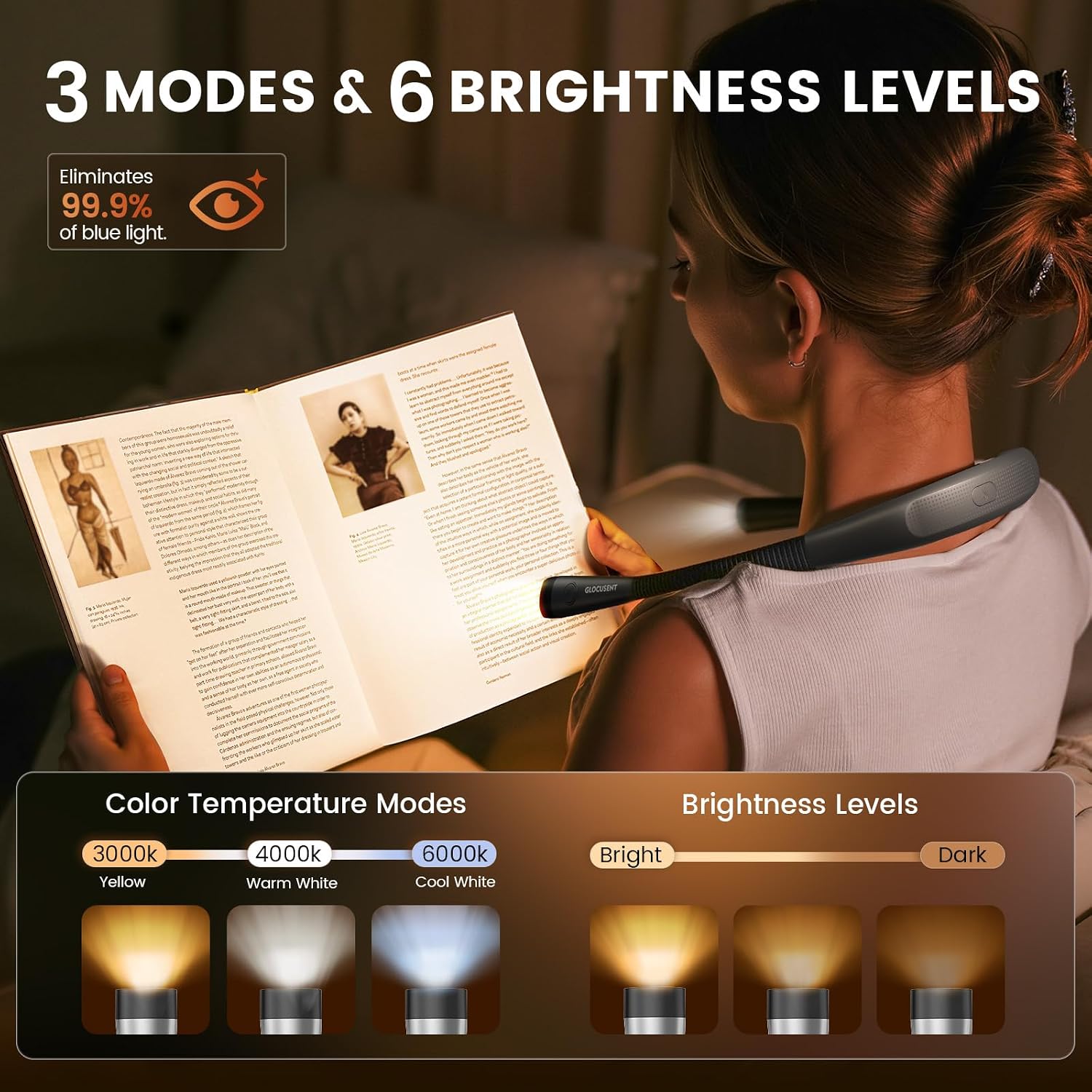 Reading Light,Bendable Neck Light,80-hr Rechargeable Book Light | 3-Color&6-Brightness, USB-C,Hands free LED Neck Reading Light,Women, Knitting, Repairing,Crafting，Christmas,Book Lovers Gifts - view 2