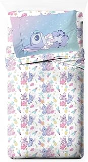 Jay Franco Kids Sheet Cartoon Set with Fitted, Flat Sheets & Pillow Cover - Ultra-Soft Bedding with Pillowcase for Room Decor, White - Lilo & Stitch 01, 3 Piece Twin