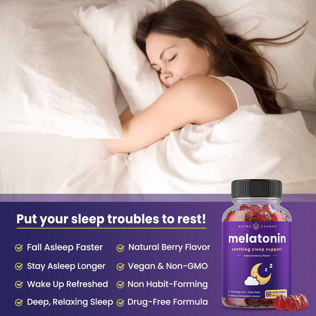 Melatonin gummies for kids & adults, natural sleep aid drug-free, vegan berry flavor kids melatonin gummy supplement, 2.5mg, 5mg or 10mg dose, sleeping pills substitute, 60 count pack of 1 - view 2