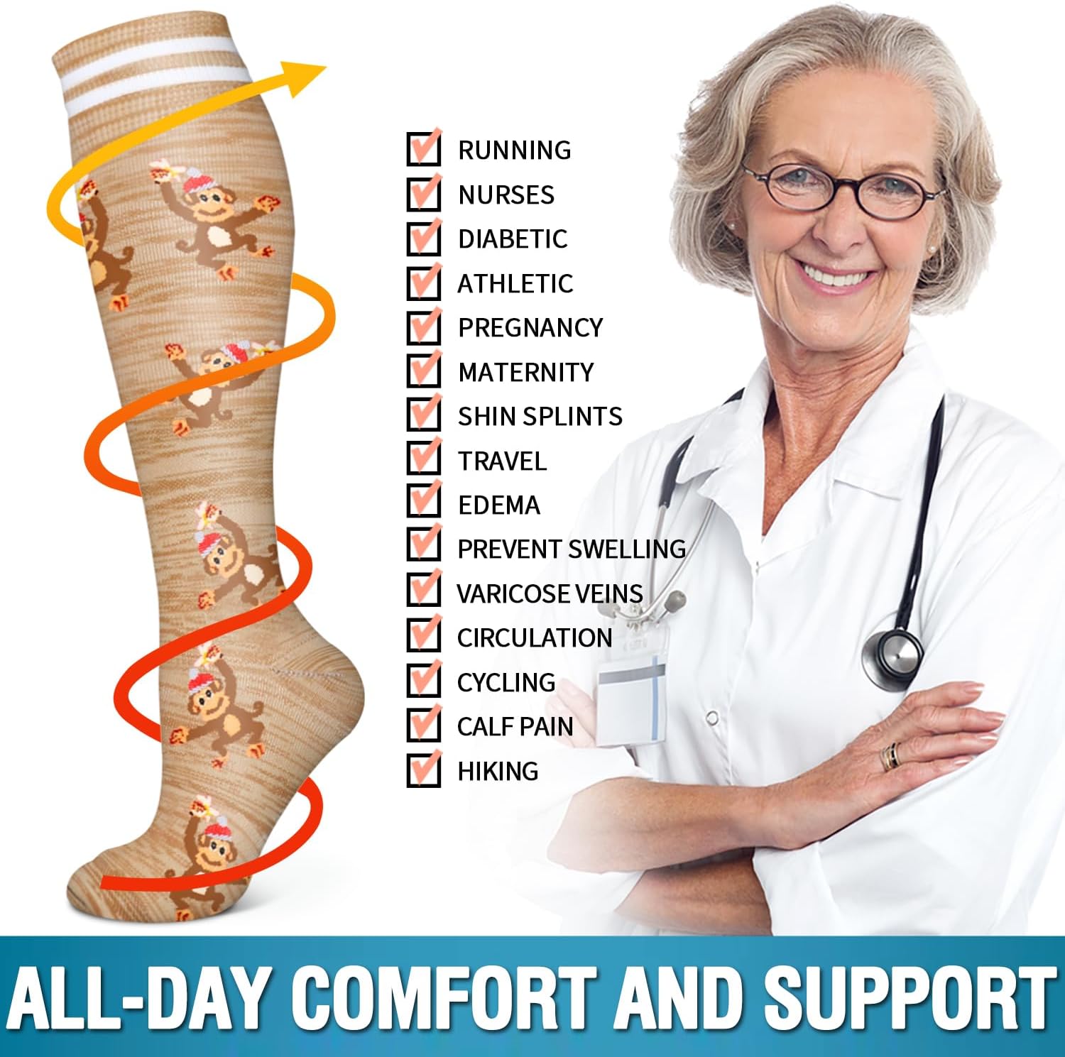 6 Pack Copper Compression Socks for Women and Men Circulation-Best Support for Medical, Running, Nursing, Athletic - view 6