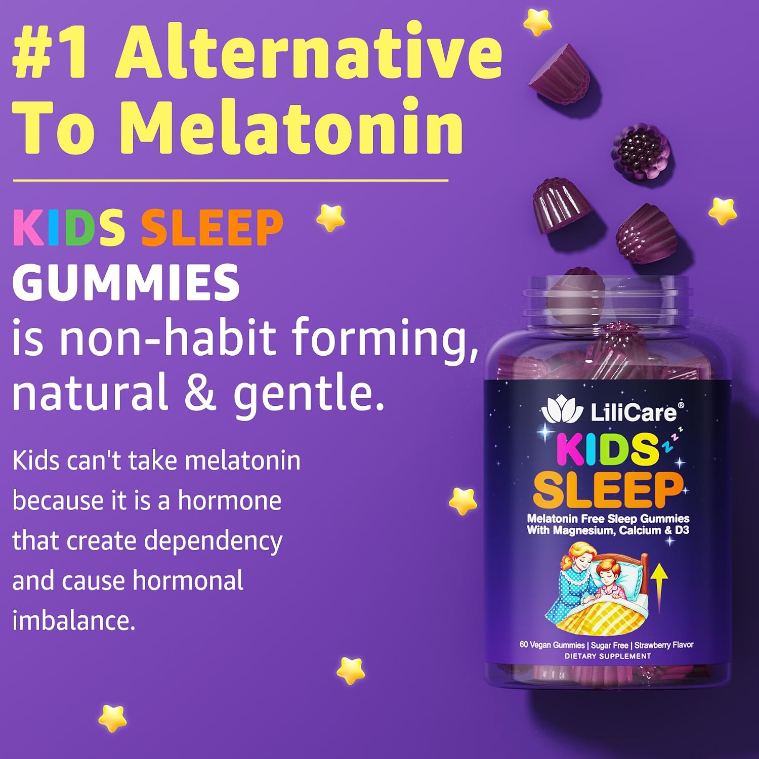 Kids sleep gummies - magnesium glycinate gummies, melatonin free sleep aid, magnesium, calcium, D3, B6, L theanine, kid melatonin alternative for restful sleep, pack of 1 - view 7