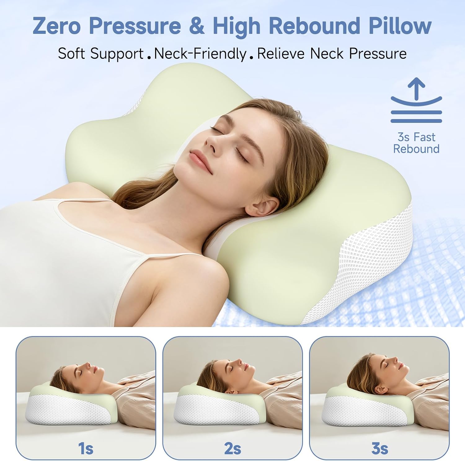 Memory Foam Cervical Pillow, Neck Comfort Support,Ergonomic High-Low Contour Neck Pillow, Supportive Sleeping Pillow for Side, Back, Stomach Sleepers, Removable Washable Cover(Green) - view 5