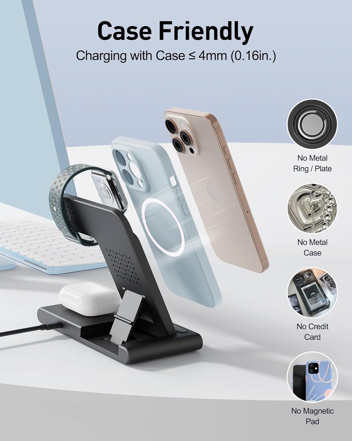 2026 Wireless Charger for Apple and Android Charging Station,3 in 1 Fast Max Charging for iPhone 16 15 14 13 12 Pro Max Plus, Apple Watch Series & Air pods 4 3 2 Pro, Android Samsung Galaxy Series - view 5