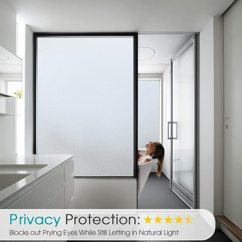 Frosted glass window privacy film, static cling, 17.5" x 78.7" | day night opaque decorative, non adhesive removable, anti-UV heat blocking, renter friendly front door bathroom, easy cut - view 2