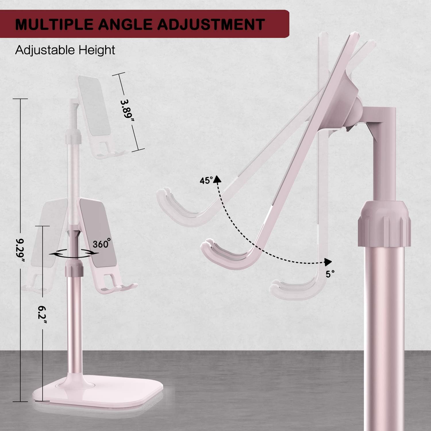 Cell phone stand, valentine's day gifts for teens girls boys adults women men mom wife, phone stand for desk, phone holder stand compatible with iPhone and all mobile phones tablet, pink - view 3
