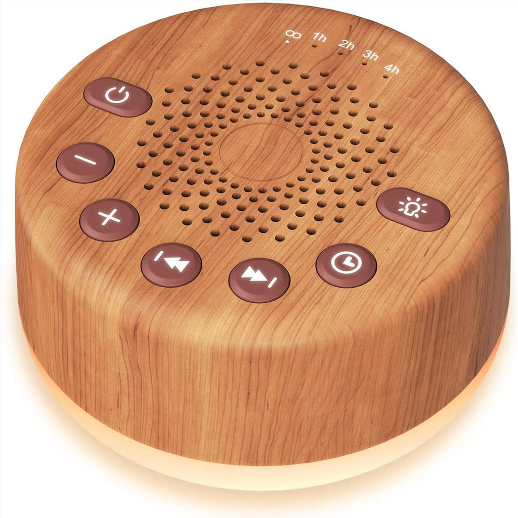 Sound White Noise Machine with 25 Soothing Sounds and Night Lights with Memory Function 32 Levels of Volume and 5 Sleep Timer Powered by AC or USB for Sleeping Relaxation (Wood)