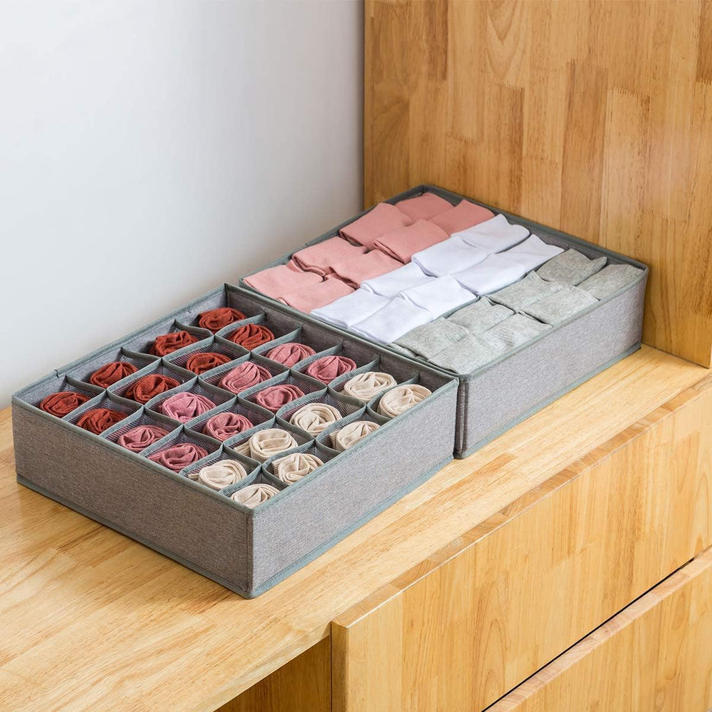 2 Pack Socks Underwear Drawer Organizer Divider | 24 Cell, Collapsible, Cabinet Closet Organizer Storage Boxes, For Clothes, Socks, Lingerie, Underwear, Ties - view 4