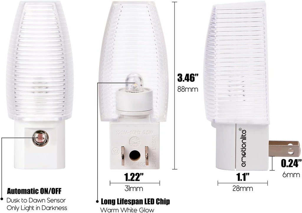 Plug-in night light, dusk to dawn sensor, warm white, 4 pack | Warm white sensor night light, ideal for nursery, bedroom, bathroom, hallway, stairs & kitchen - view 7