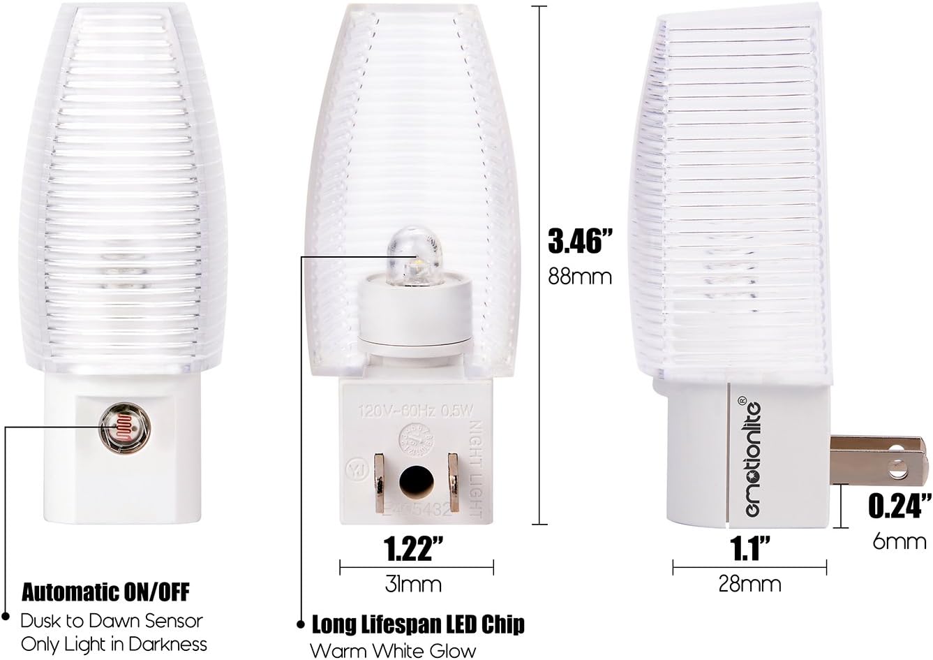 Plug-in night light, dusk to dawn sensor, warm white, 4 pack | Warm white sensor night light, ideal for nursery, bedroom, bathroom, hallway, stairs & kitchen - view 7