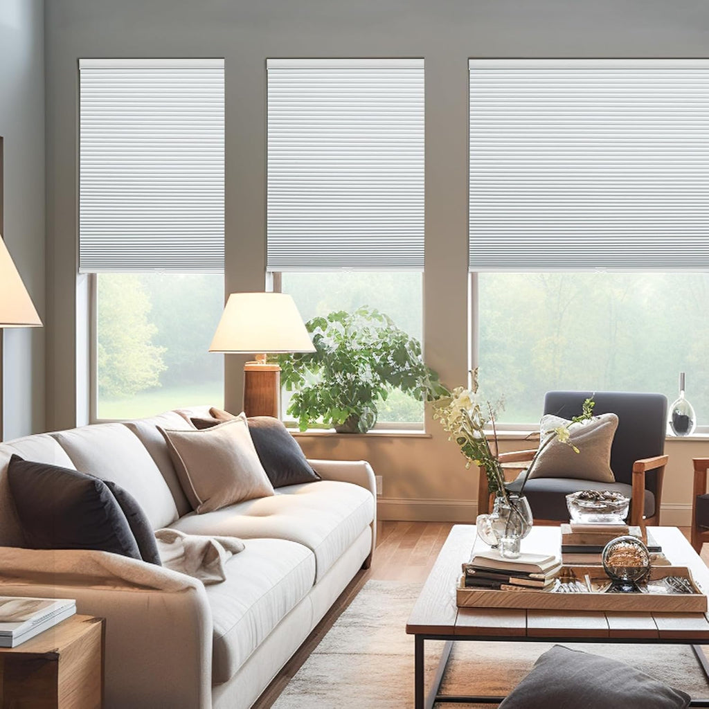 Cordless Cellular Shades,Blackout Honeycomb Shades for Windows,Pull Down Pleated Blinds,Easy to Install for Indoor Windows and French Doors,White(Blackout),34" w x 64" h - view 2