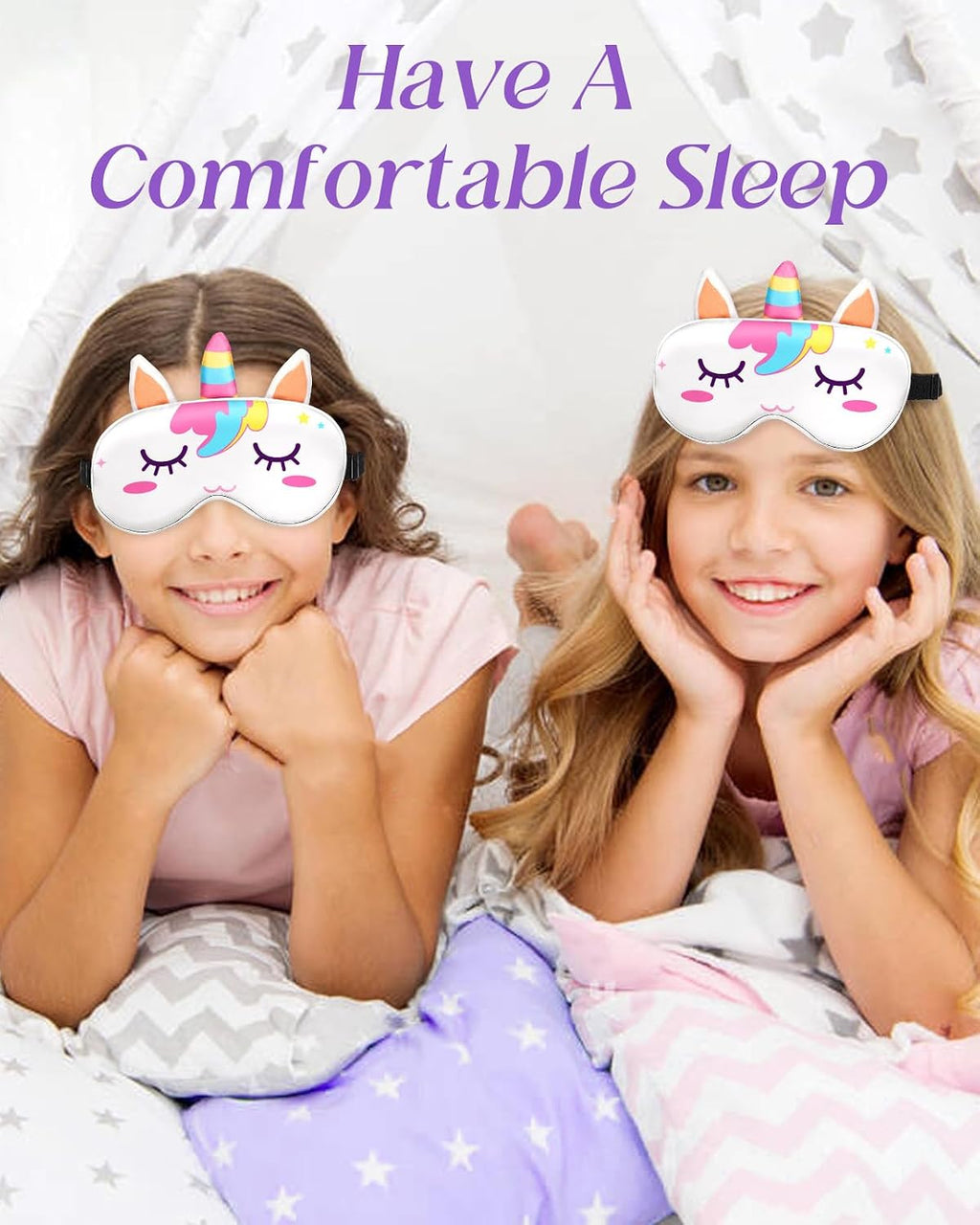 Sleep Mask for Kids - Valentines Gift for Kids Cute Silk Eye Cover for Sleeping Soft Kawaii Eyeshade Animal Eye Blindfold with Adjustable Strap for Girls Teens, Unicorn - view 6