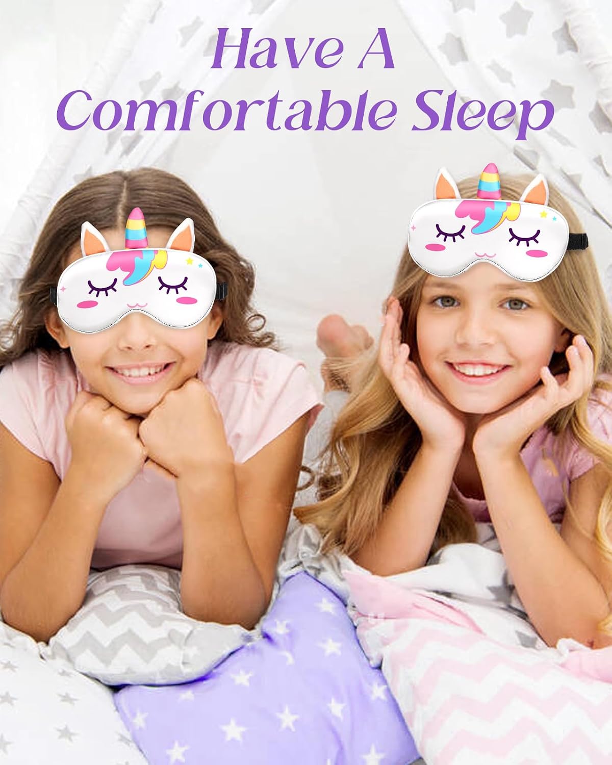 Sleep Mask for Kids - Valentines Gift for Kids Cute Silk Eye Cover for Sleeping Soft Kawaii Eyeshade Animal Eye Blindfold with Adjustable Strap for Girls Teens, Unicorn - view 6
