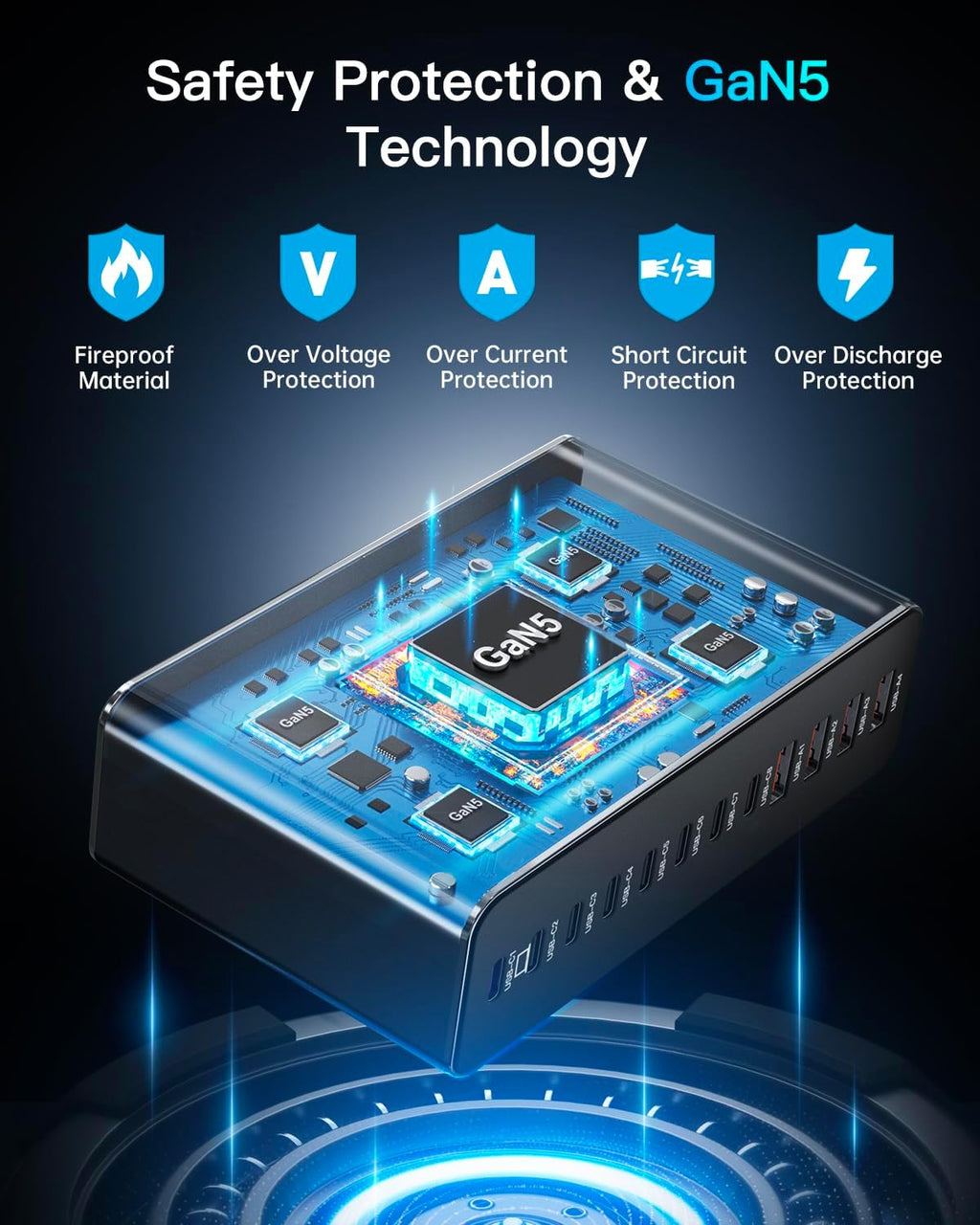 12 ports aluminum alloy 380W charging station fast USB C charger block | 65W laptop GaN charger for MacBook Pro/Air/iPad Pro/iPhone - view 6