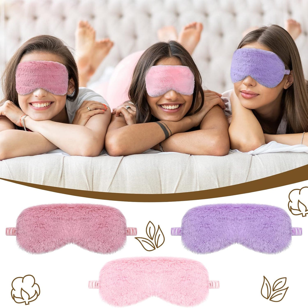 8 Pieces Plush Eye Masks Bulk Eye Covers for Sleeping Faux Fur Eye Mask Slumber Party Favors Masks for Women - view 3