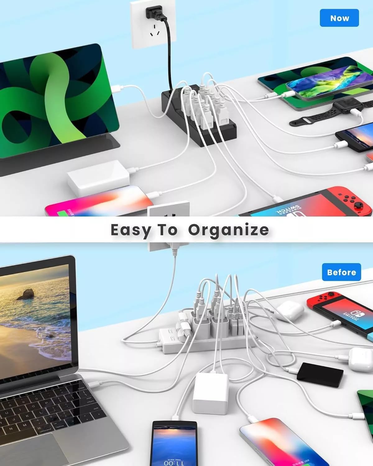 10-port USB charger block, multi USB charging station, 50W 10A power strip - view 3