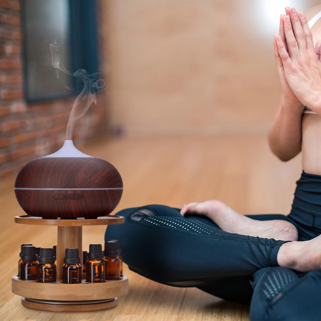 Bamboo Essential Oil Organizer 2-Tier Carousel Holder | Bamboo Material, Fits 5 ml to 30 ml Essential Oil Bottles, Suitable for Home and Office Spaces - view 3