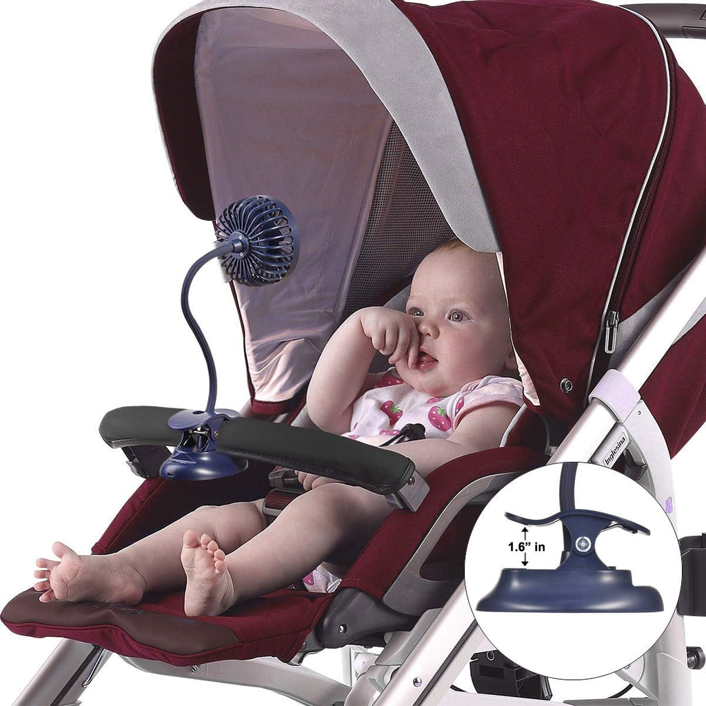 Clip on fan USB battery operated desk clip fan with emergency power bank, baby stroller fan rechargeable personal fan flexible neck 3 speeds great for beach car camping dorm bed office-navy blue - view 7