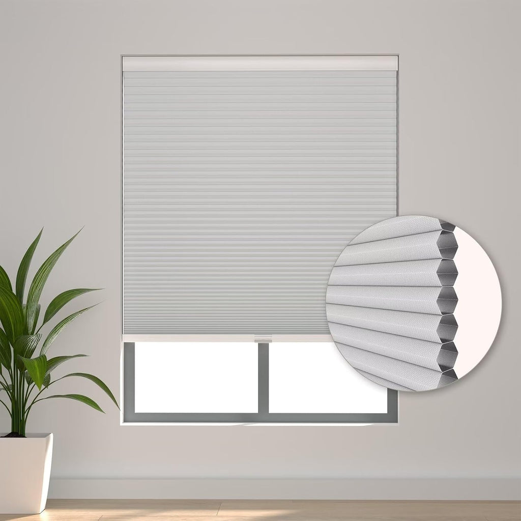 Cordless cellular shades, blackout room darkening black out honeycomb blinds for indoor windows bedroom, pull down pleated accordion blind easy install, shade size 34" Wx72 H, White - view 6