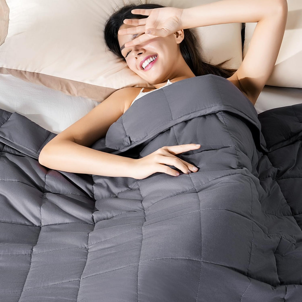 Cotton Weighted Blanket for Adults, Queen Size 60"x80" 15 lbs | Cooling, Breathable and Soft; Filled with Glass Beads; Washable; Heavy Throw for Calming, Sleep and Nap; Dark Grey - view 2
