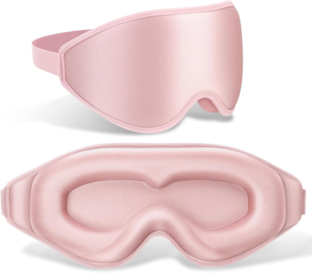 99% Fully Block Out Light Eye Sleep Mask, 3D Deep Contoured Eyes Cover Zero Pressure, Long Lash Extension Eyes Mask with Adjustable Straps for Sleeping Travel Home Nap Rest Women Men (Pink)