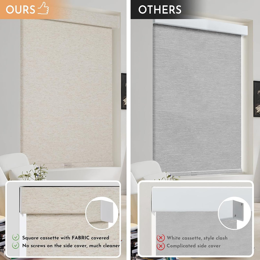Blackout Roller Shades for Window Blinds,Cordless,Linen Fabric,Thermal Insulated Fabric UV Protection Shades for Home,Office,Bedroom,Door,Blackout-Cream,34 1/2" W X 64" H - view 4