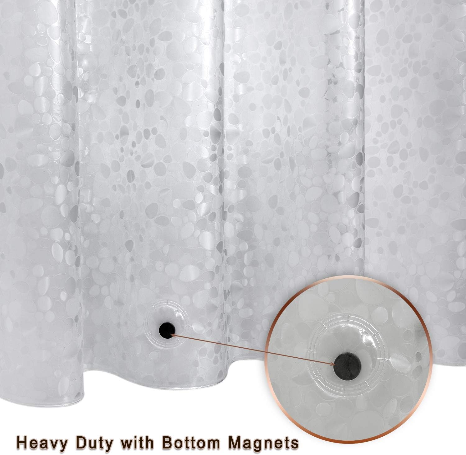 Waterproof shower curtain liner 8G EVA thick shower curtain with heavy duty 3 bottom magnets, shower liner for shower stall, bathtubs, 3D pebble pattern, 72 x 72, 12 hooks - view 3