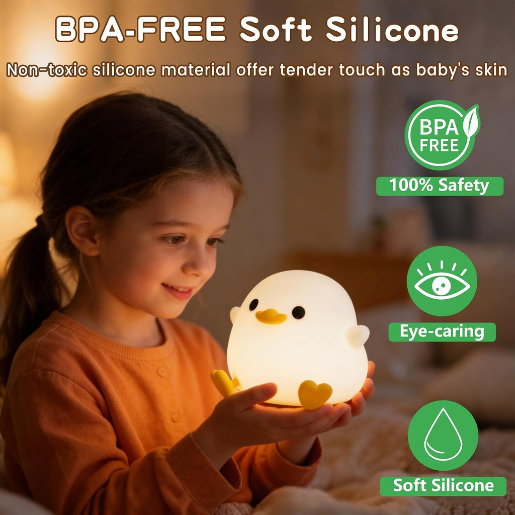 Night light, squishy silicone bedside light for baby nursery | BPA-free silicone, dimmable, 20min timer, rechargeable touch light, cute ducky lamp, boys girls room decor, gift for kids - view 2