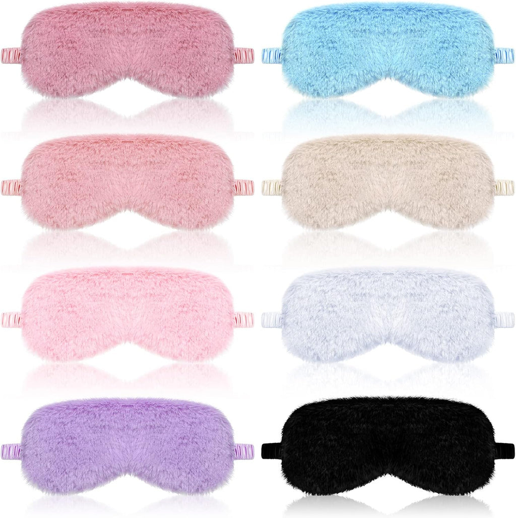 8 Pieces Plush Eye Masks Bulk Eye Covers for Sleeping Faux Fur Eye Mask Slumber Party Favors Masks for Women