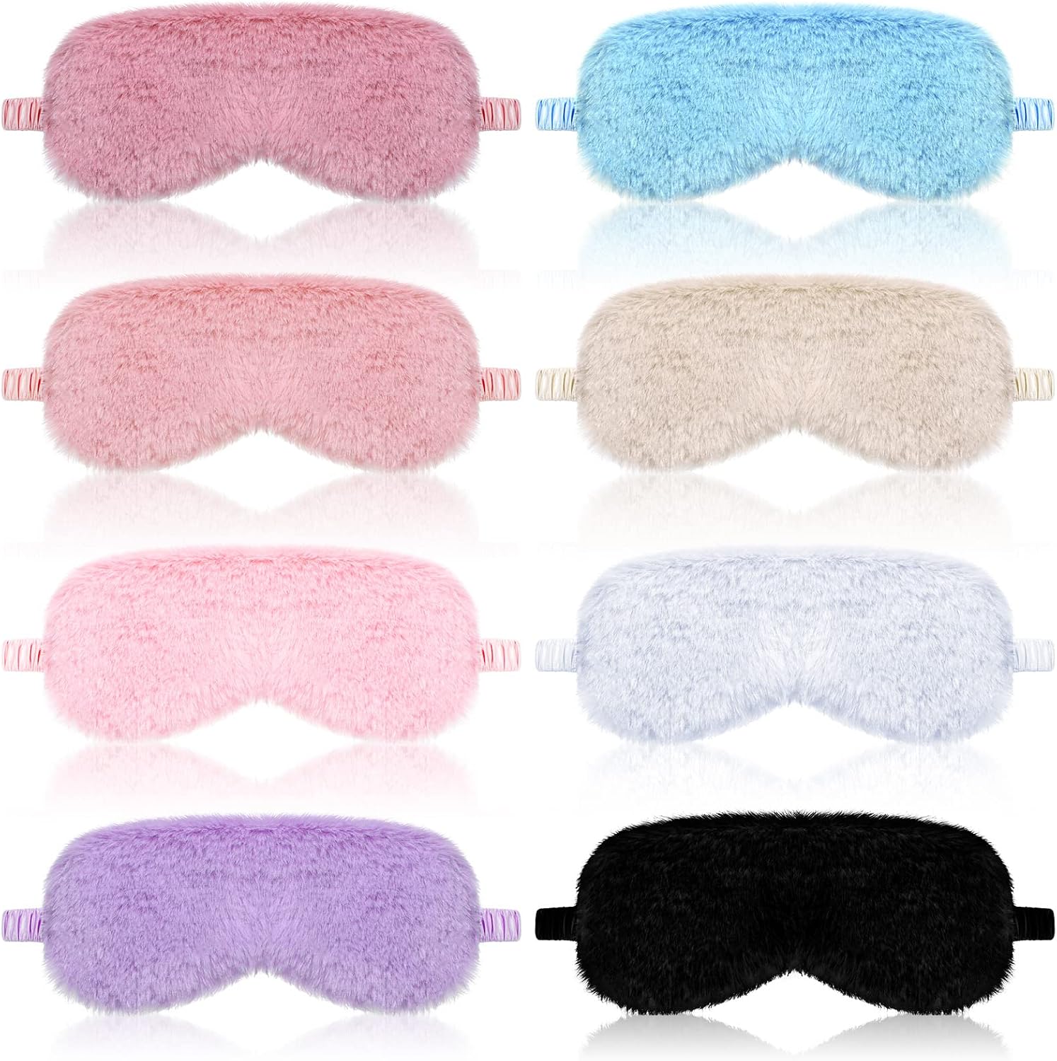 8 Pieces Plush Eye Masks Bulk Eye Covers for Sleeping Faux Fur Eye Mask Slumber Party Favors Masks for Women