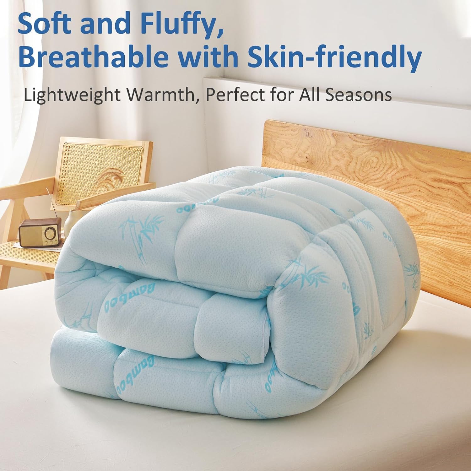 Mattress Topper Queen Size - Cooling Extra Thick Breathable Viscose Made from Bamboo Mattress pad - Soft Quilted Fitted Mattress Cover with 900 GSM Down Alternative Fill (8-21”Deep Pocket) - view 7