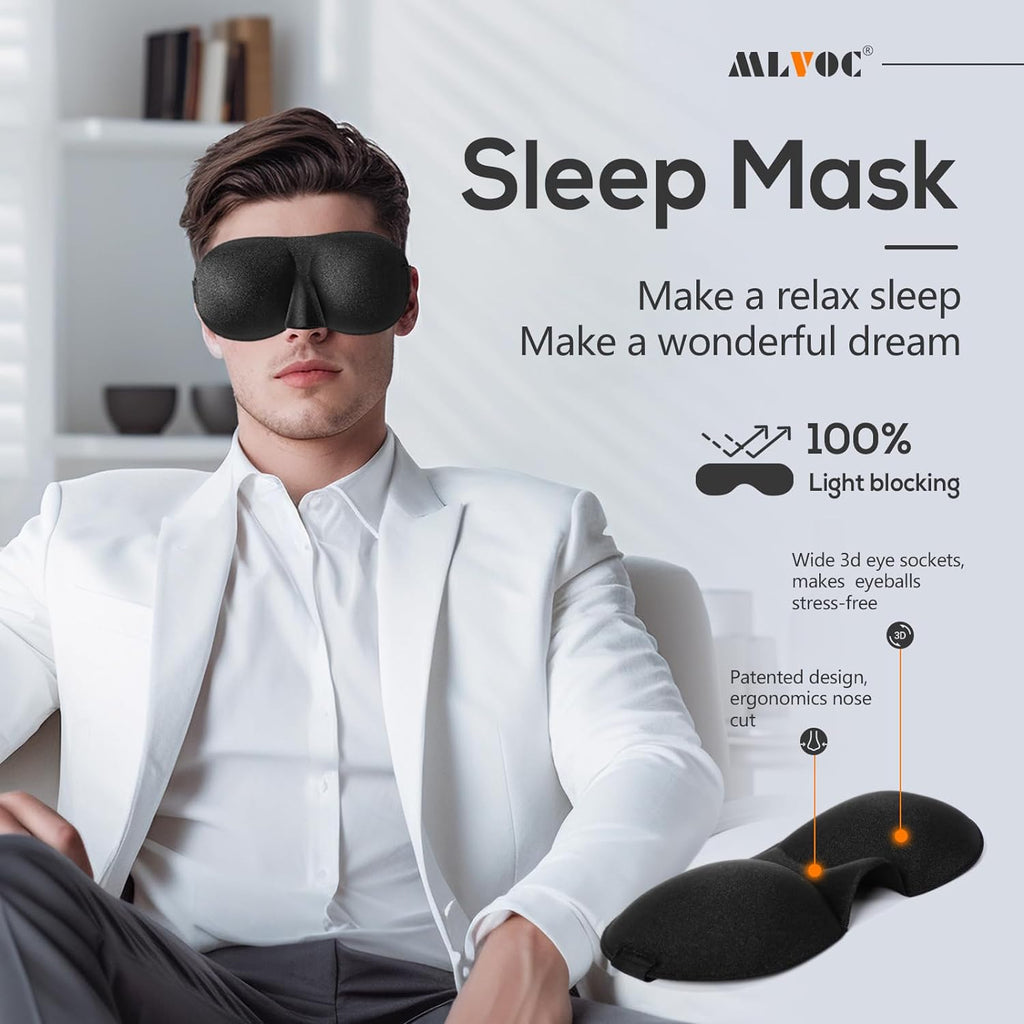 Airplane travel neck pillow for sleeping, 3D-eye mask & earplugs kit | 3-in-1 travel kit, eye mask + earplugs, curved neck & chin support, rope lock fit, memory foam keeps it's shape - view 8