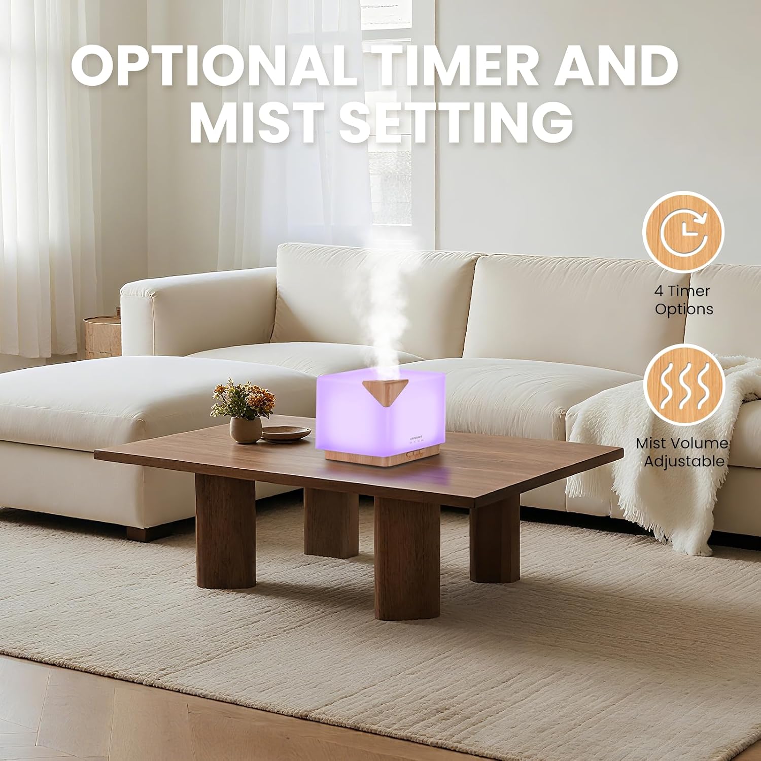 Aromatherapy Essential Oil Diffuser Humidifier, 700ml Large Capacity Modern Ultrasonic Aroma Diffusers Running 20+ Hours with Adjustable Mist Mode/4 Timer Settings for Home Office Study - view 3