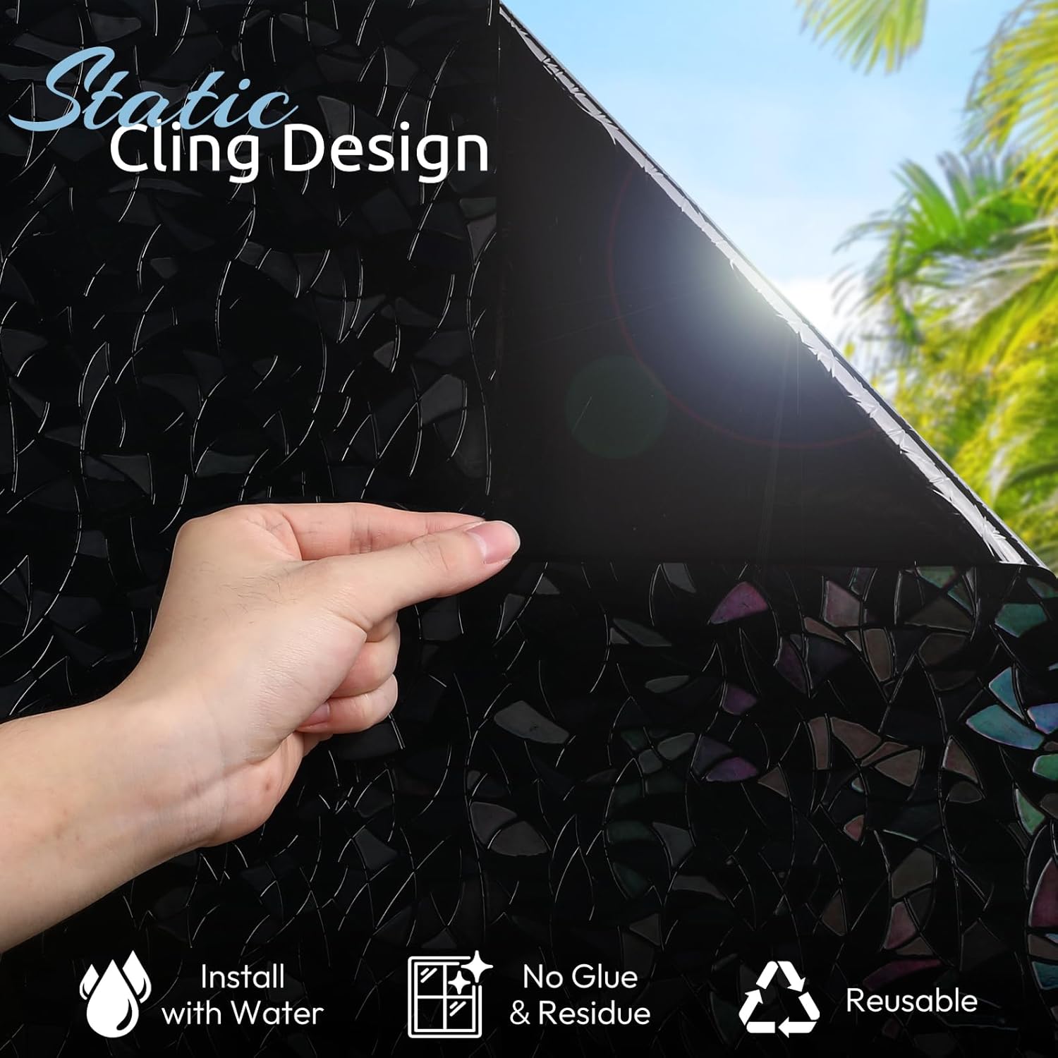 Rainbow window privacy film, stained cling, black, 23.6" x 157.4" | decorative static sticker, non-adhesive reusable window tint, heat control UV blocking coverings for home doors, living room - view 7