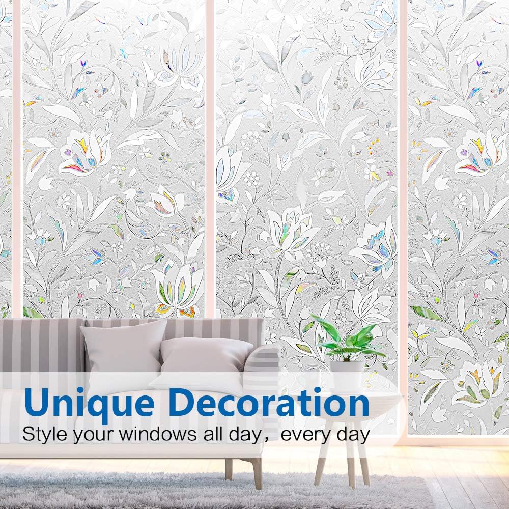 Window privacy film, frosted removable glass covering for bathroom, opaque static cling heat control door sticker for home office living room, non-adhesive matte white (17.5" x 78.7") - view 3