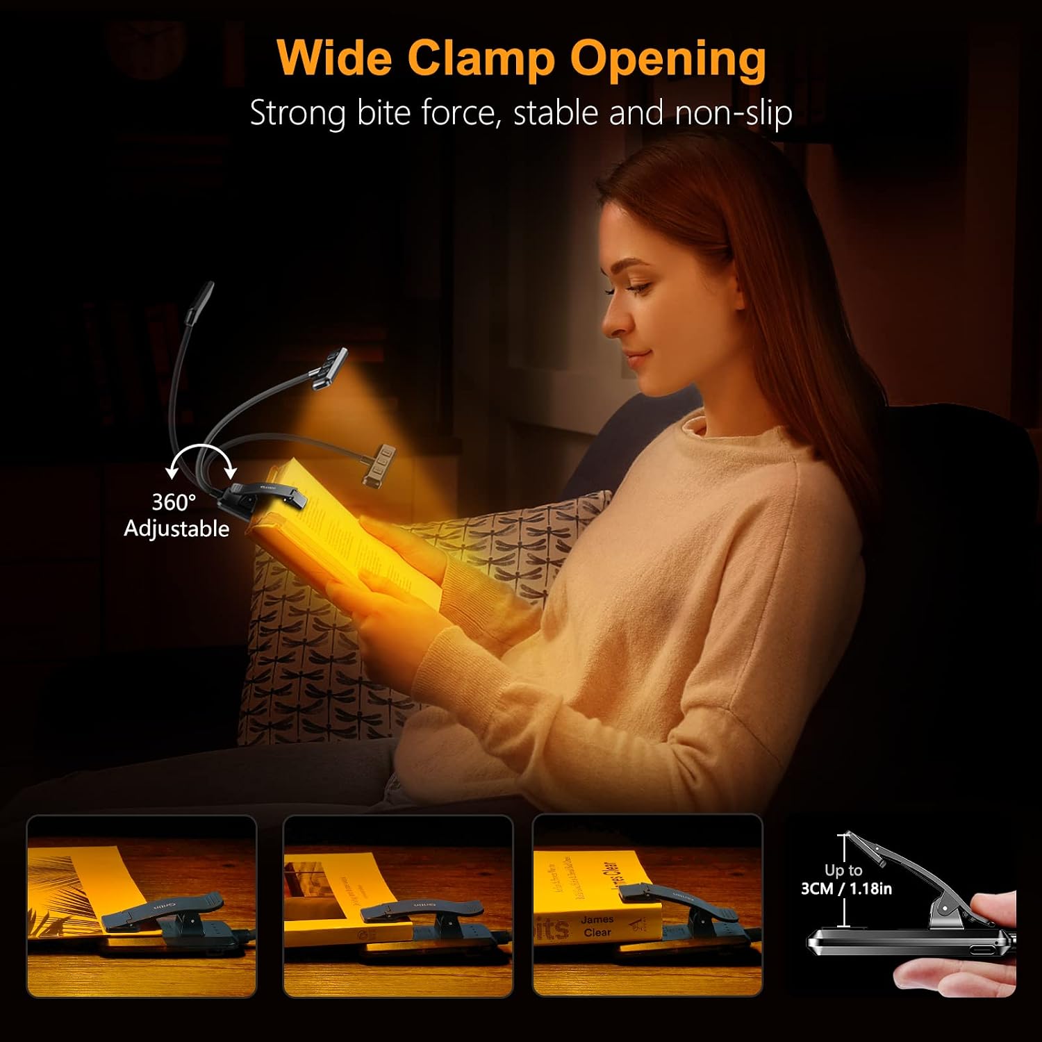 19 LED Rechargeable Book Light for Reading in Bed | Eye Caring 3 Color Temps,Stepless Dimming Brightness,Memory Function,90 Hrs Runtime Lightweight Clip on Light for Book Lovers - view 6