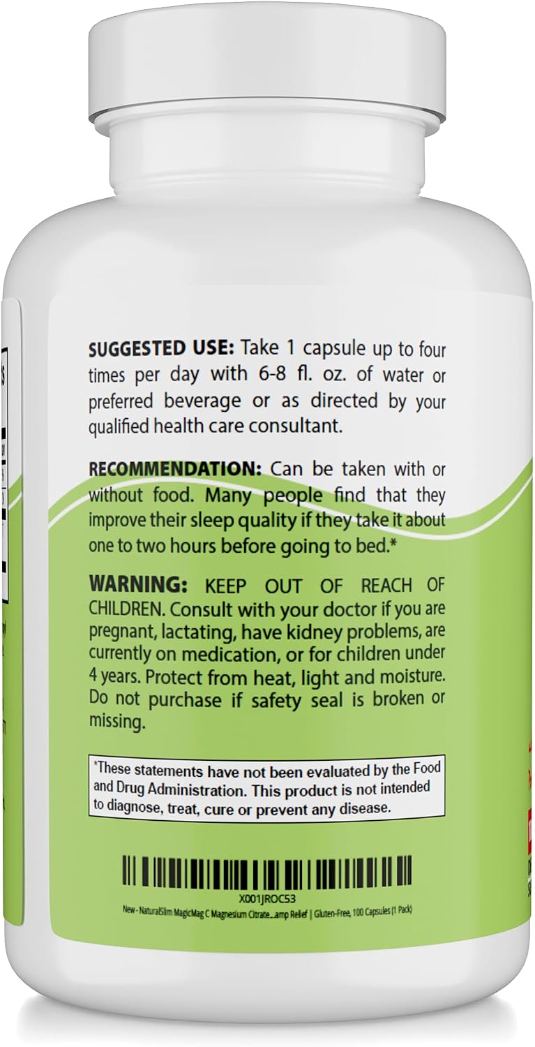 Magnesium citrate capsules for muscle relaxation, sleep quality, nerve function & electrolyte support, daily magnesium supplement for men and women, 100 capsules 2 pack - view 2
