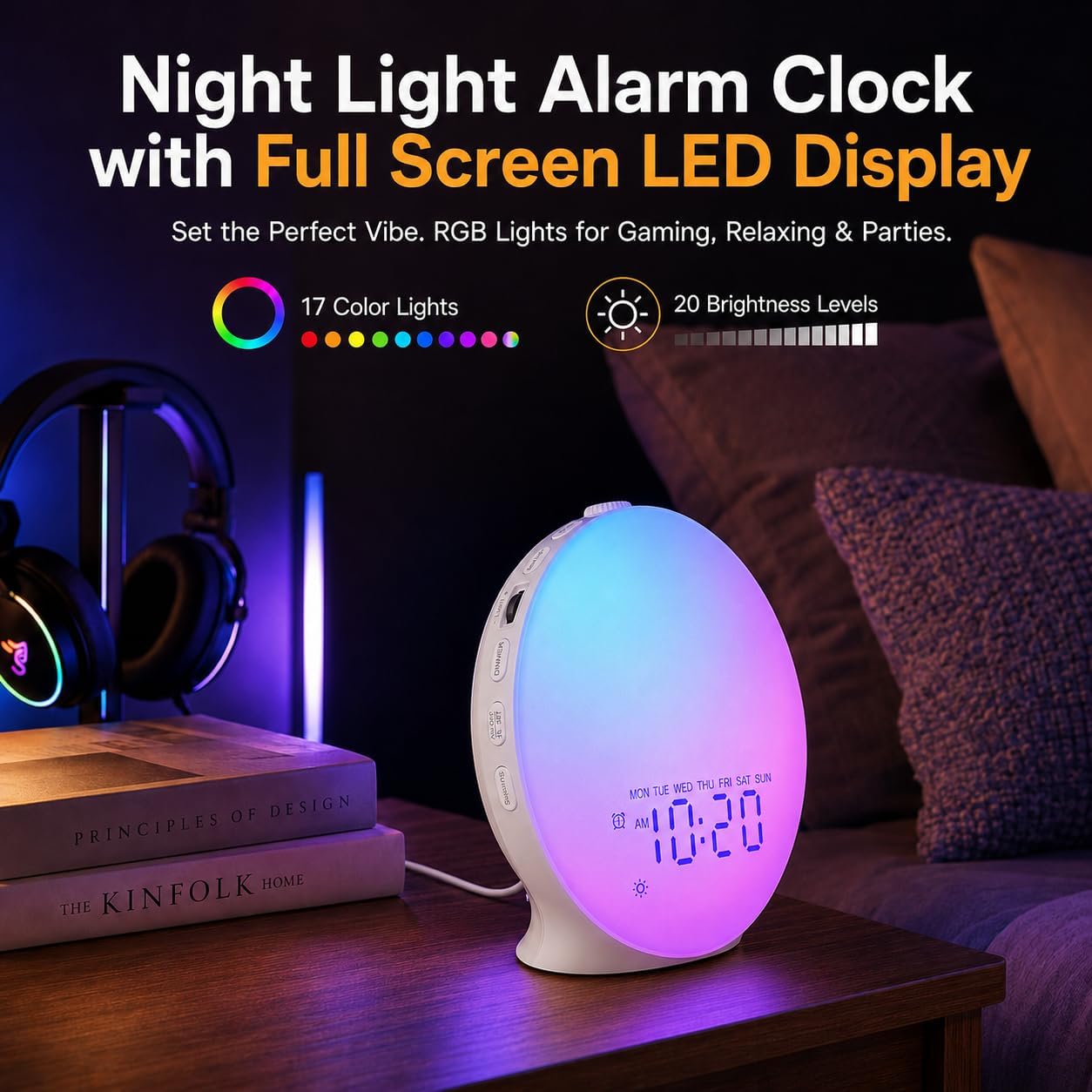 Sunrise alarm clock white noise machine with 25 nature sleep sounds, fully dimmable clock for bedrooms, heavy sleepers, 17 light modes, Bluetooth speaker - view 6