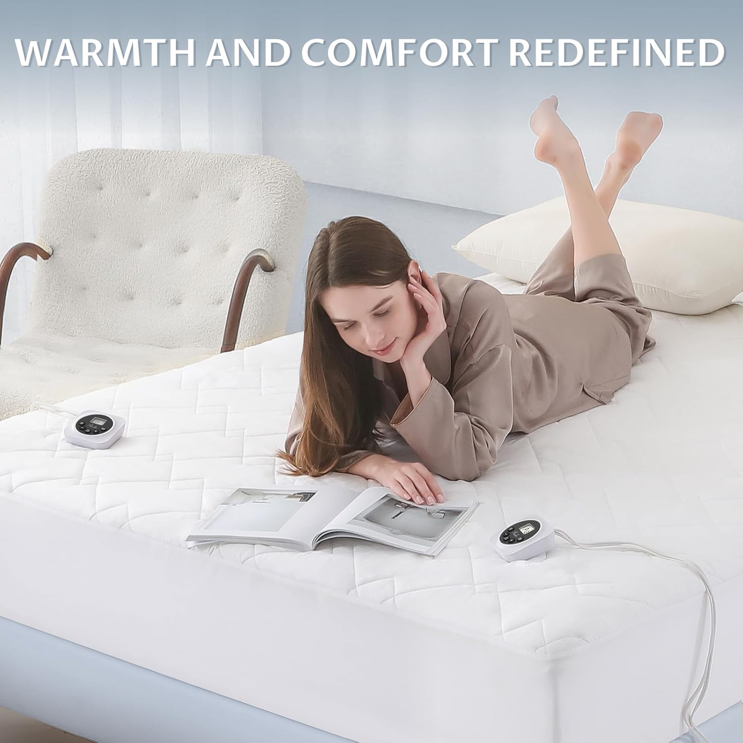 Heated Mattress Pad King Size, Dual Control, 12 Heat Settings | Preheat and memory functions, 1-12 hour auto-off, lighted buttons, ETL & FCC listed, 78" × 80" - view 3