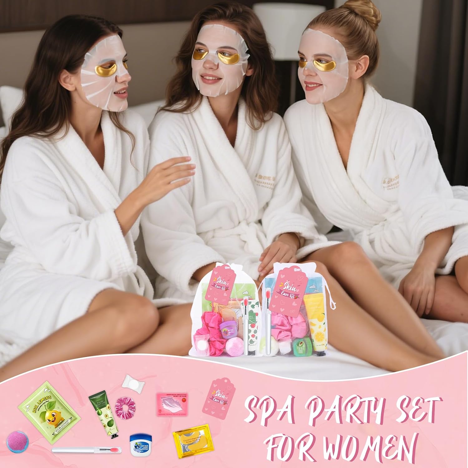 88pcs spa party supplies for girls, spa party favors include face masks, under eye patches, lip masks, lip balm, hand cream, foot bath bombs, compressed towels, bulk spa sleepover slumber party kit - view 5
