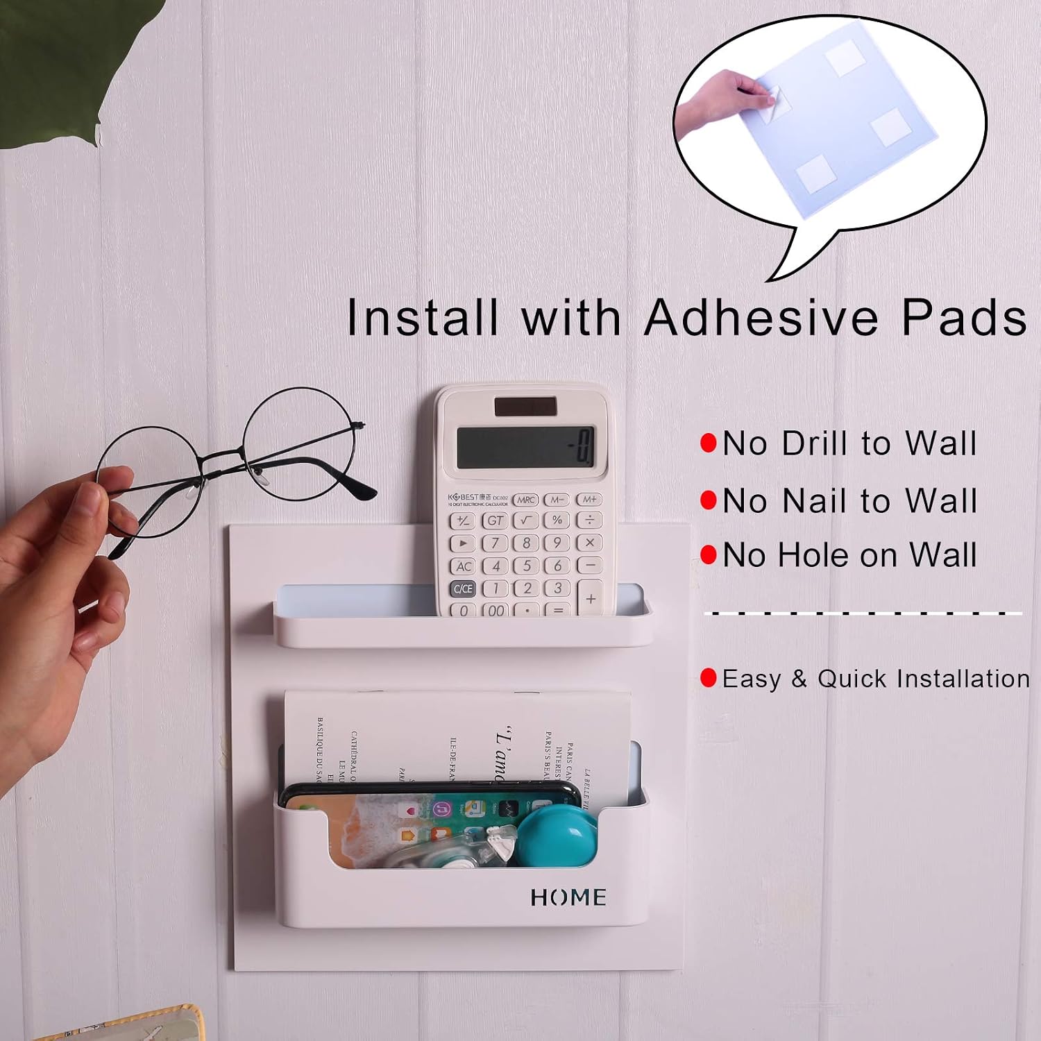 Bedside shelf bedroom dorm room rack organizer storage - use as kid student wall shelf to organize headphone, remotes, glass, cellphones (Vertical type/White) - view 4