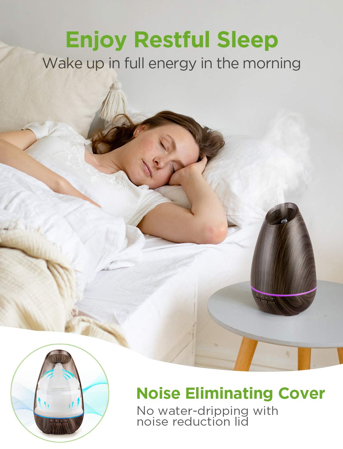 Essential Oil Diffusers, 400ml Aromatherapy Diffuser for Essential Oils Cool Mist Humidifier with 4 Timer Adjustable Mist Waterless Auto-Off for Home Office Bedroom, Brown Wood Grain - view 6