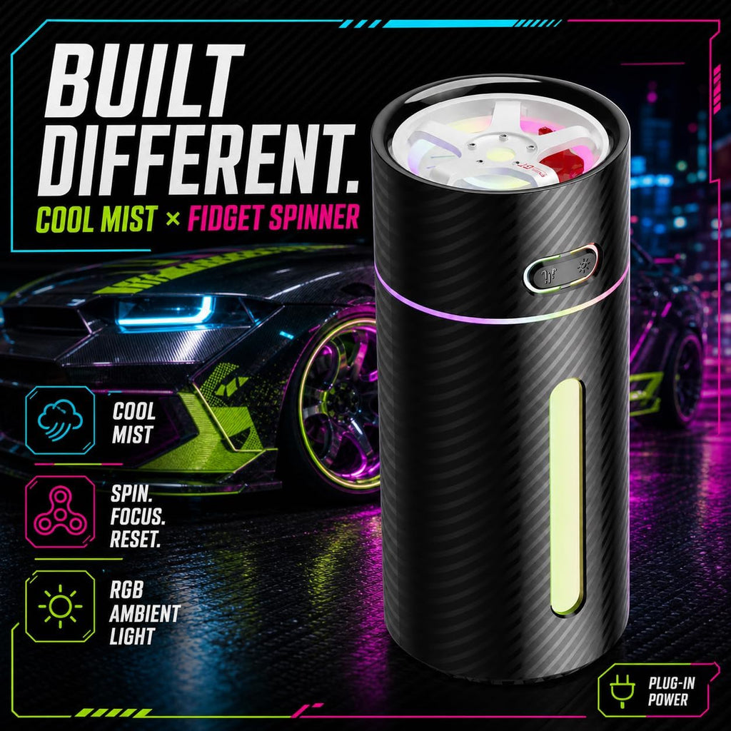 Plug-In Travel Humidifier with Rim-Inspired Fidget Spinner, 9 fl oz USB-C Powered Portable Mini Cool Mist Personal Humidifier for Car, Office, Desk and Hotel - view 8