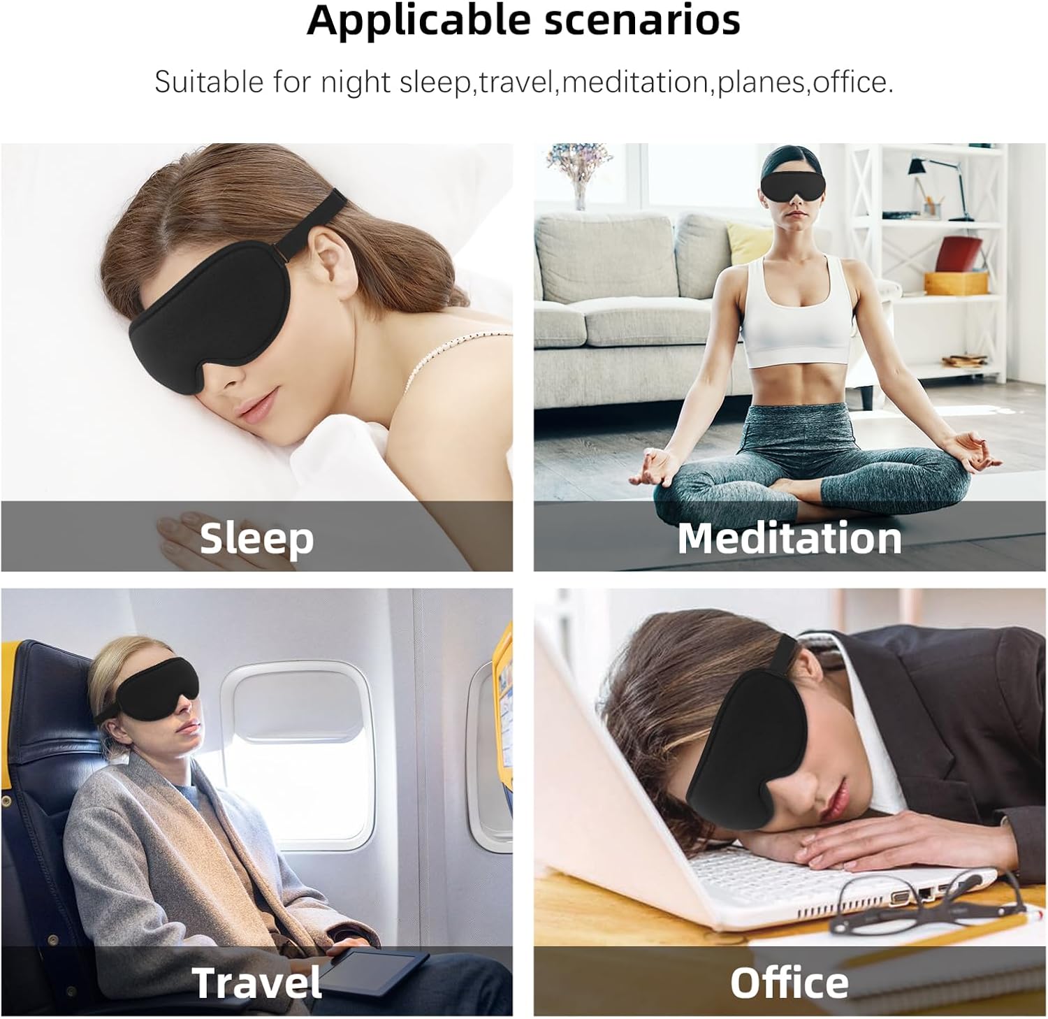 Sleep mask, 3D contoured sleeping mask, 99% light blocking eye mask, zero eye pressure cup blindfold for men women, with adjustable strap for sleeping, yoga, traveling, black - view 6
