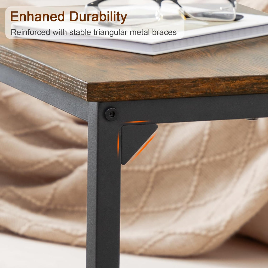 Couch Side Table, 26.37" Tall C Shaped End Table Set of 2 | TV Trays That Slide Under Sofa, Slim Laptop Workstation for Living Room Bedroom Small Spaces, Rustic Brown - view 8