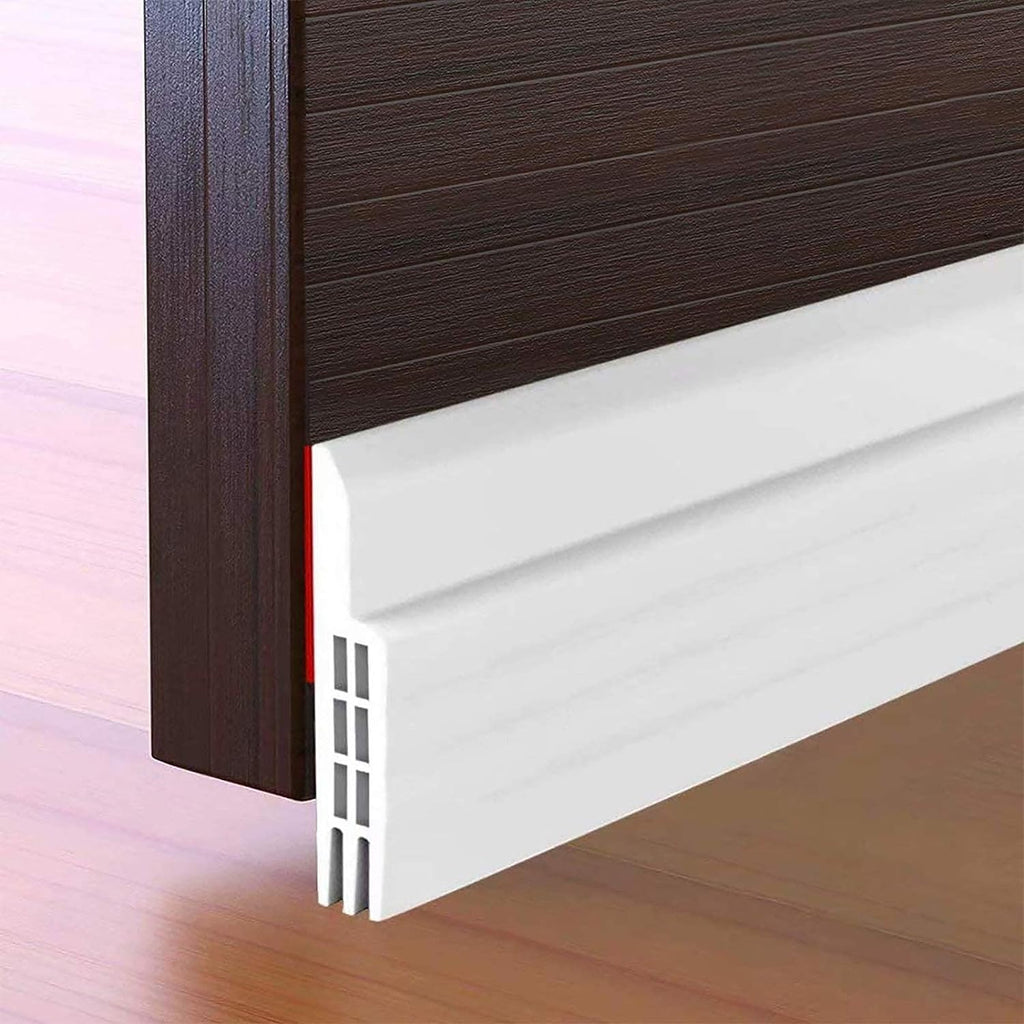 Door draft stopper under door sweep for exterior & interior doors, weather stripping door seal, strong adhesive door sweep soundproof weather stripping, 2" W x 39" L, white