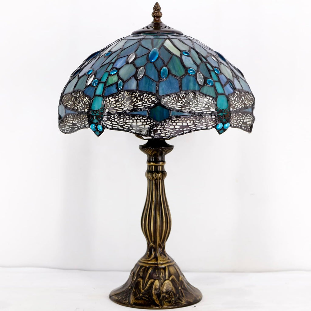 Tiffany Lamp Sea Blue Stained Glass Table Lamp 18 Inch Dragonfly | 12X12X18 Inches Desk Reading Light S147 Series Style - view 3